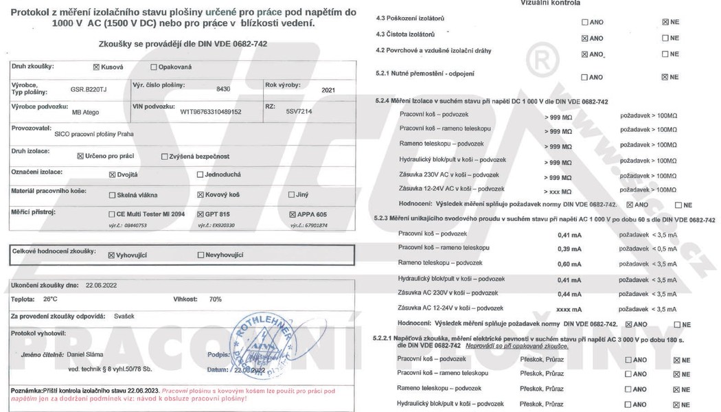 MB Atego 4x4 GSR B220TJ 4x4_protokol IZOLACNI STAV_062022